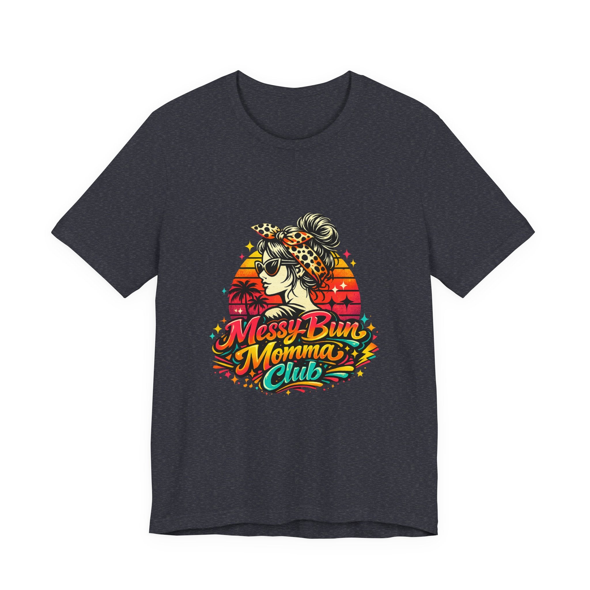 Messy Bun Momma Club Tee | Retro Sunset Mom Hair Graphic