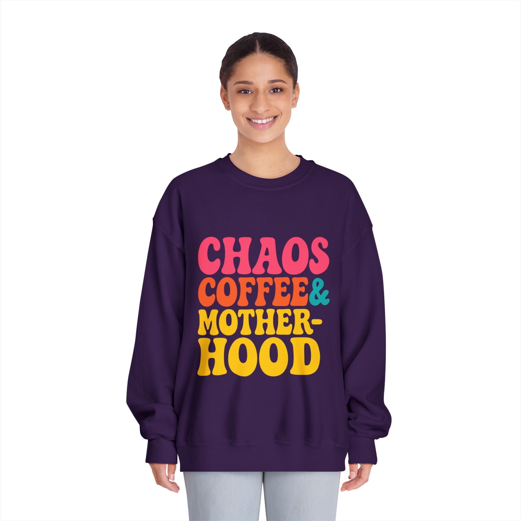 Chaos Coffee & Motherhood Sweatshirt | Retro Color Block Mom Tee