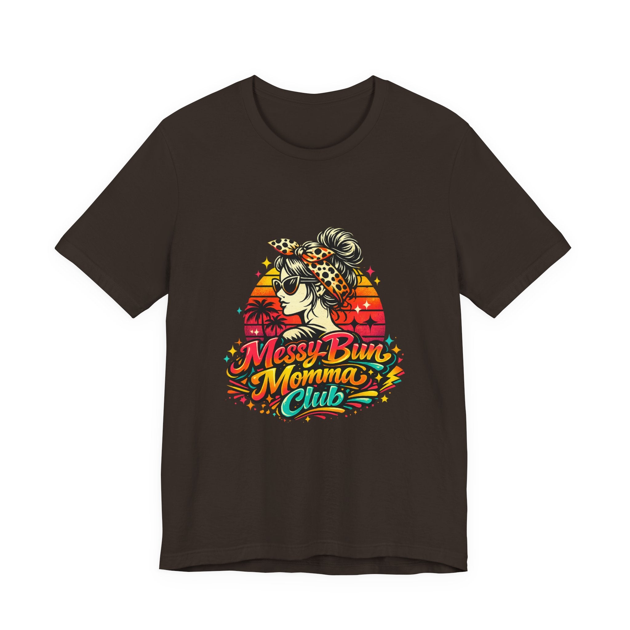 Messy Bun Momma Club Tee | Retro Sunset Mom Hair Graphic