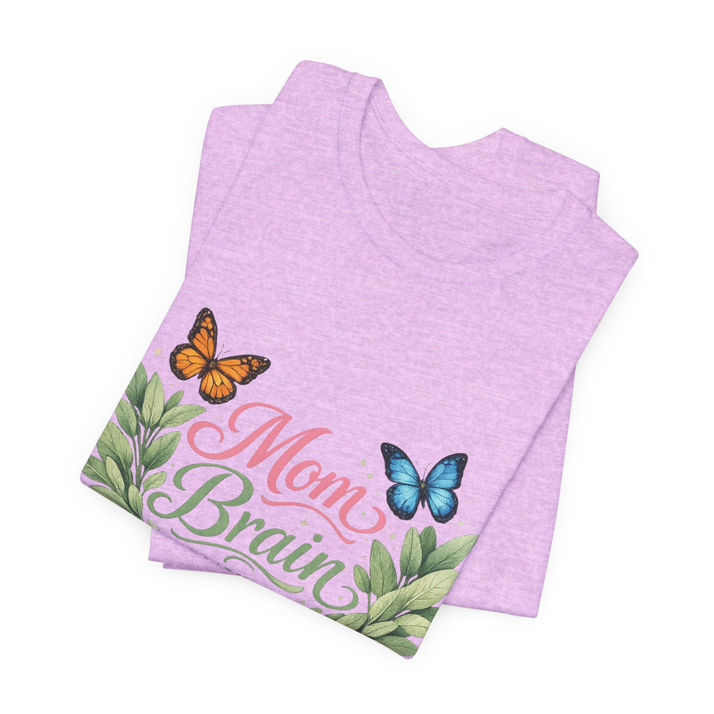 Mom Brain Loading T-Shirt | Floral wreath, butterflies, pastel script