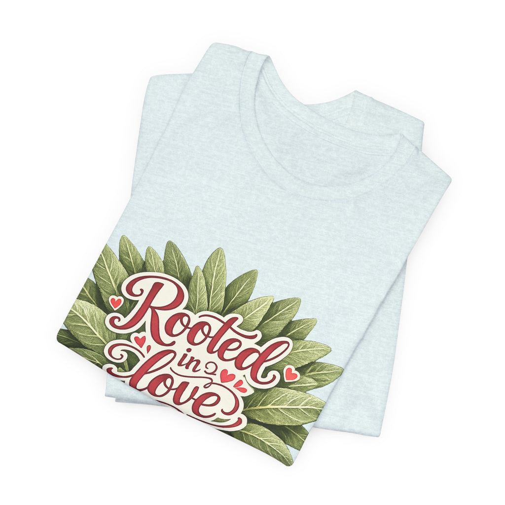 Rooted in Love mushroom family T-Shirt | botanical heart lettering
