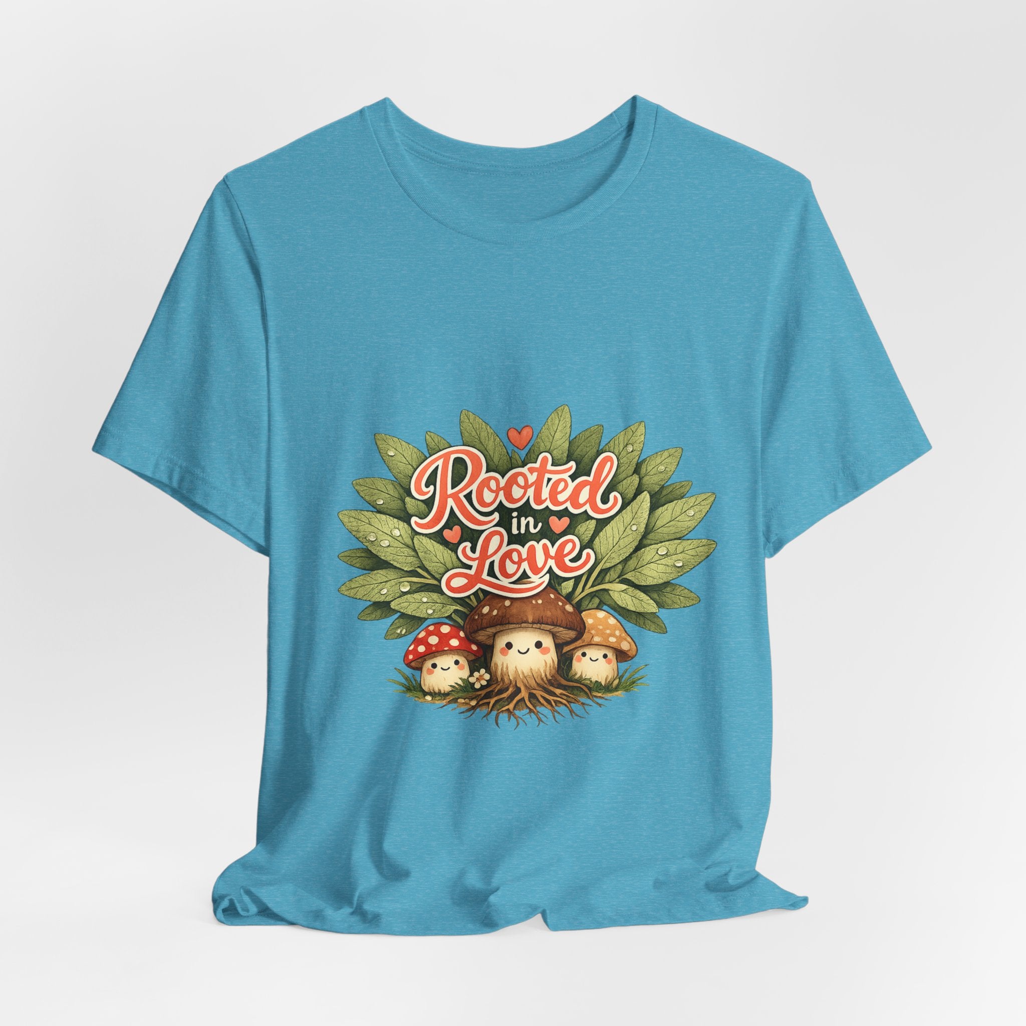 Rooted in Love mushroom family T-Shirt | Nature woodland graphic tee